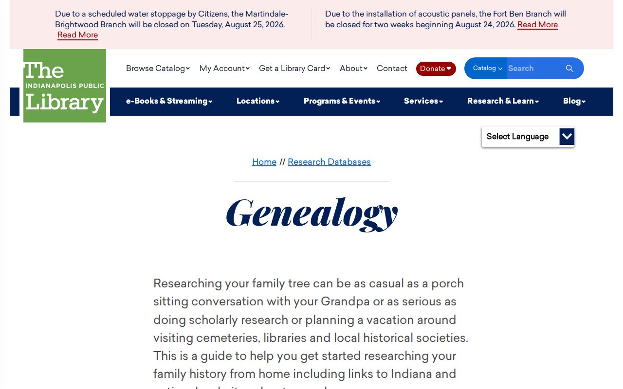 Indianapolis Public Library genealogy and local directory resources