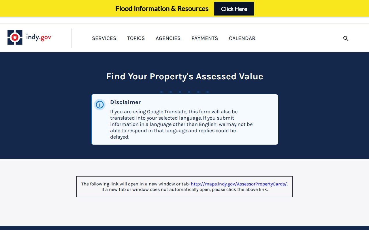 Indianapolis property assessment lookup workflow for starting an address history search