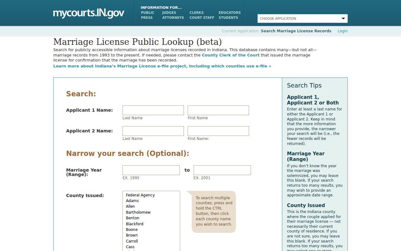 Indianapolis resident lookup using Indiana marriage license records
