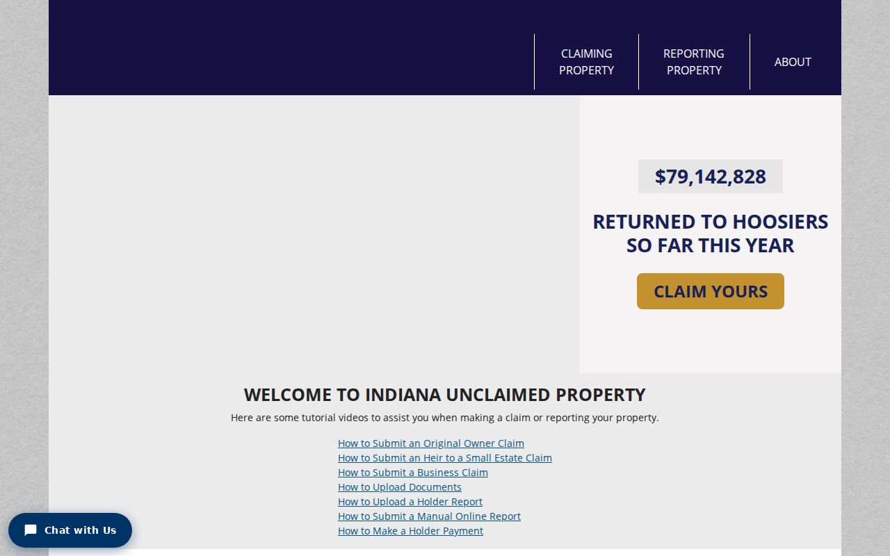 Indianapolis resident lookup on the Indiana Unclaimed search page